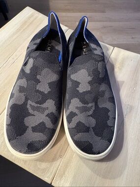 Rothy's Women’s Slip-On Camouflage Knit Sneakers in Black and Gray